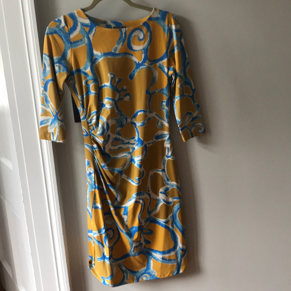 Yellow and blue patterned J. McLauglin dress